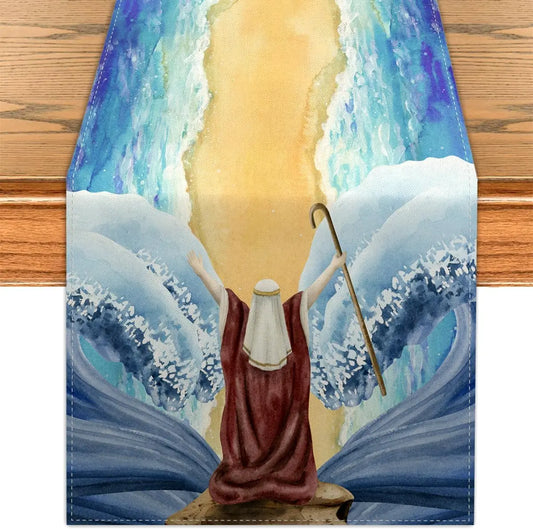 Happy Passover Linen Table Runner Holiday